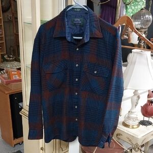 Mikael York Collection Navy and Rust Plaid Shirt